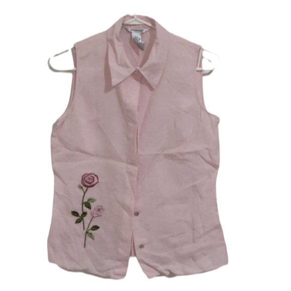 100% Irish linen sleeveless blouse, embroidery - Picture 1 of 5